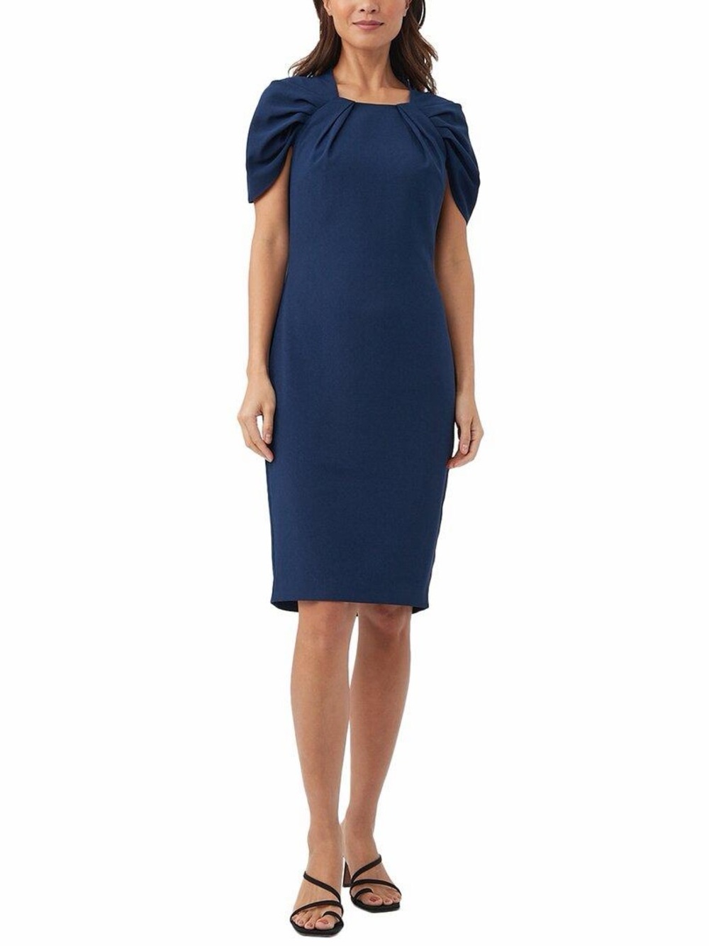 TRINA TURK navy gathered shoulder sheath dress knee length / size 8